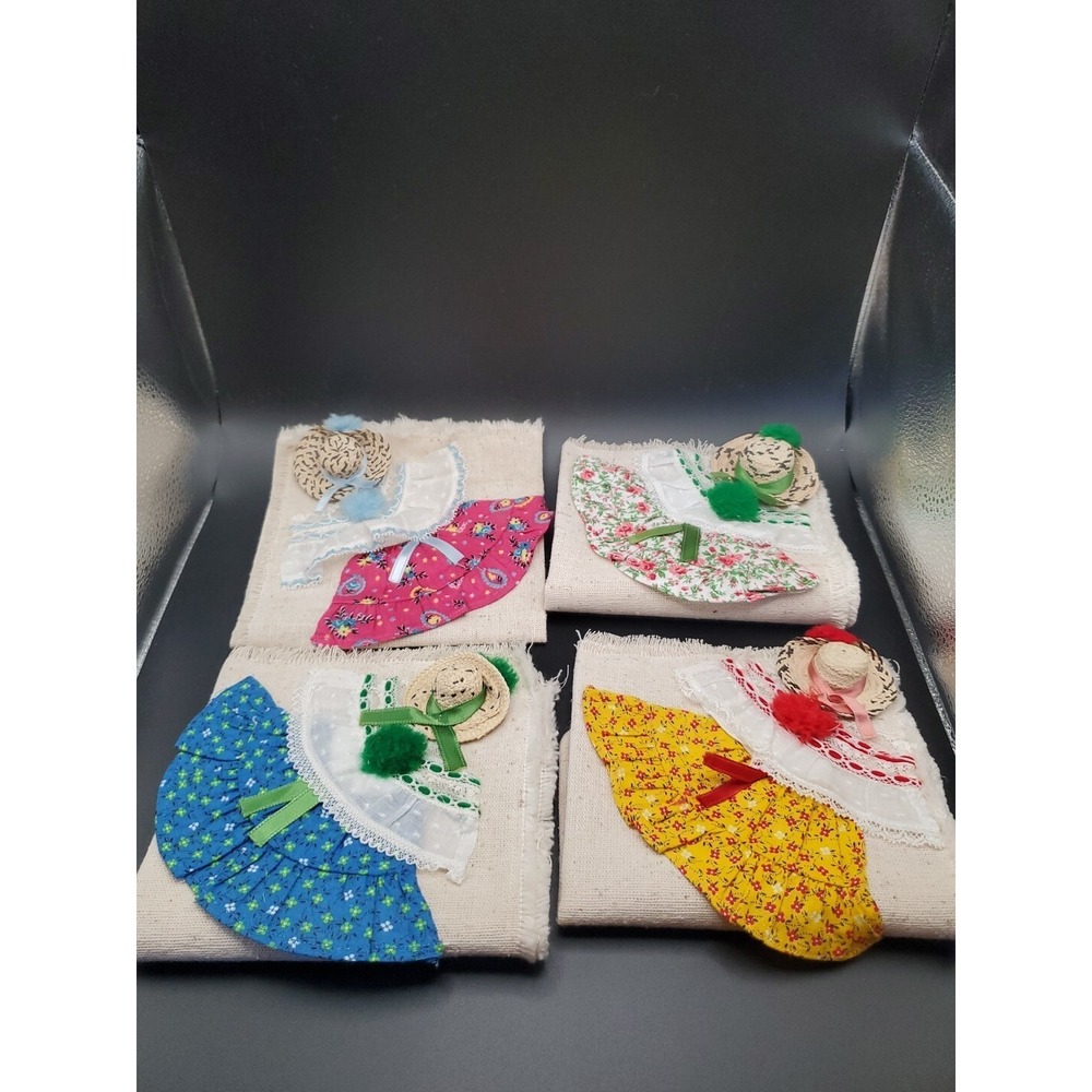Set Of‎ 4 Unbleached Embellished Hand Decorated Tea Towels Please Read...